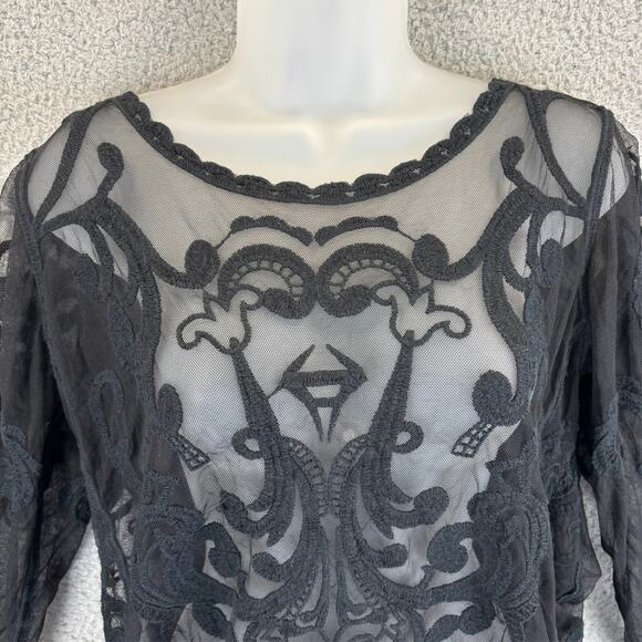Y2k Sheer Mesh Top Large Black Whimsygoth Dark Romantic Sexy Feminine EXPRESS - Picture 2 of 8